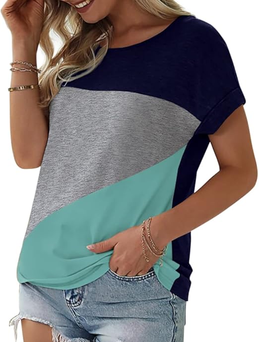 Women's Color Block Short Sleeve Casual T-Shirt