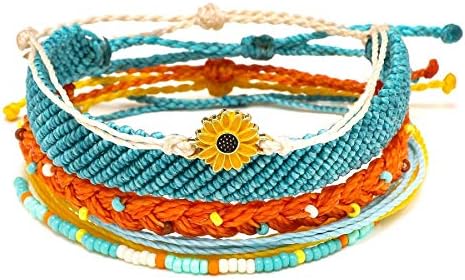 SUNSH 5PCS Boho Woven Sunflower Bracelets