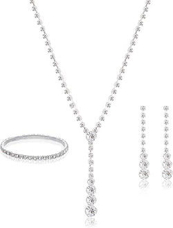 Silver Rhinestone Jewelry Set for Women