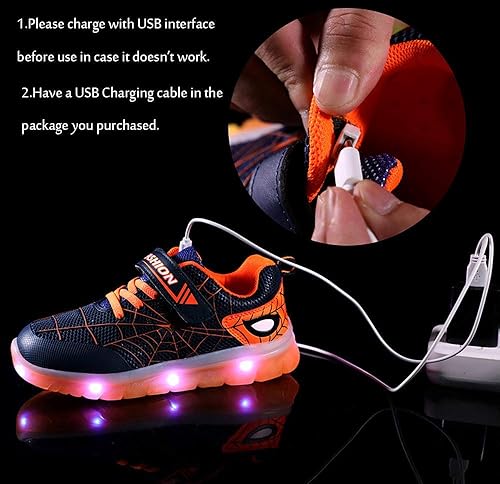 YUNICUS Kids LED Flash Sneakers with Spider Upper