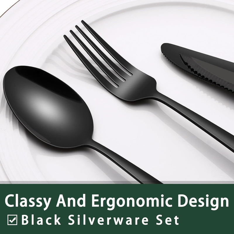 Black Stainless Steel 24-Piece Silverware Set