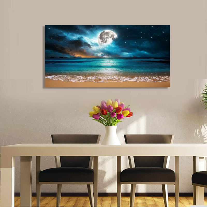 Beach Moon Ocean Canvas Wall Art