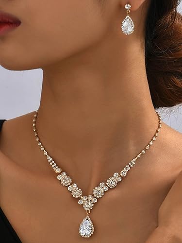 Unicra Silver Bridal Necklace and Earrings Set