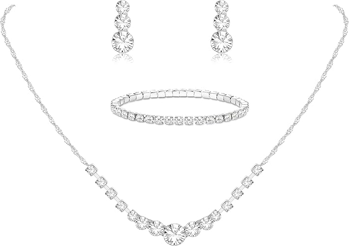 Jstyle Silver Rhinestone Jewelry Set