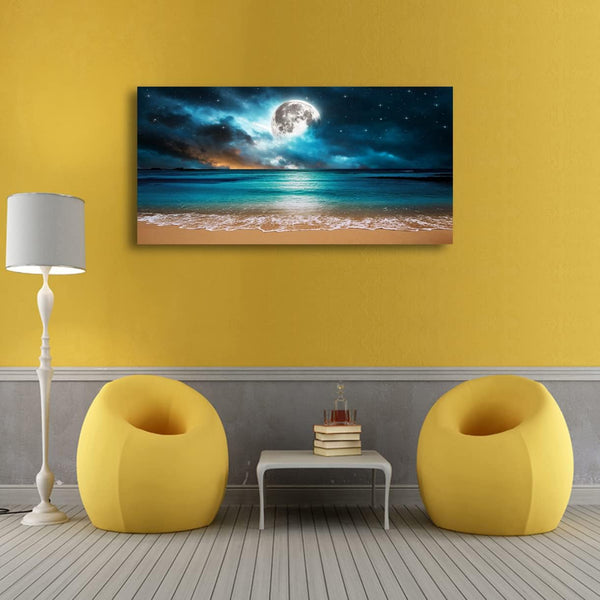 Beach Moon Ocean Canvas Wall Art