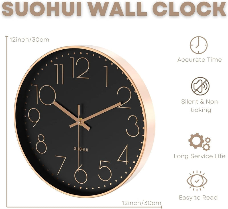 Silent 12 Inch Rose Gold Wall Clock