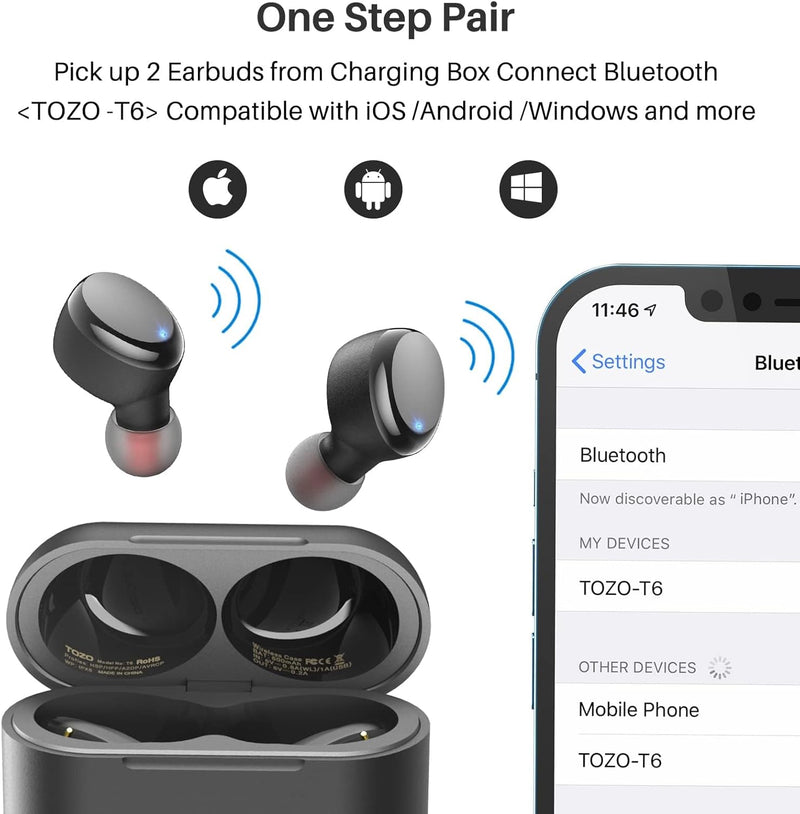 TOZO T6 Wireless Earbuds - 45H Playtime