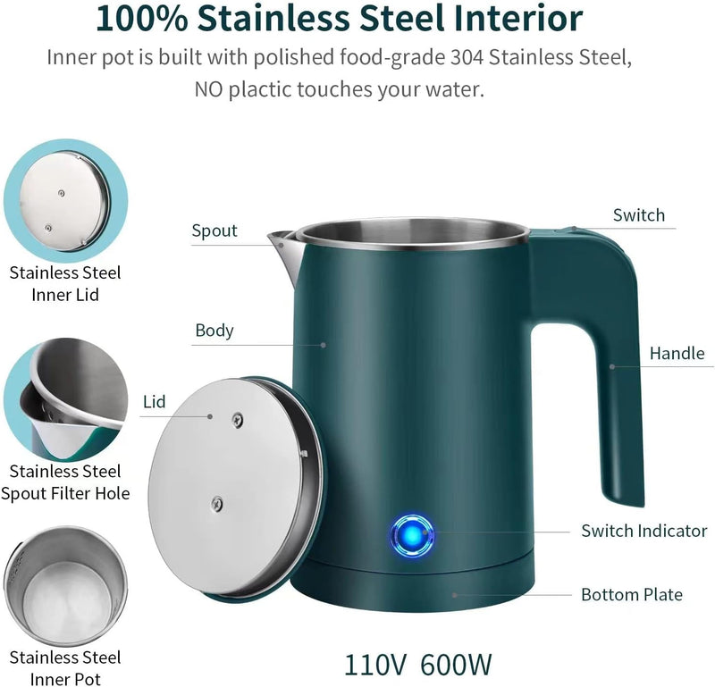 Small Electric Kettle 0.6L, Stainless Steel