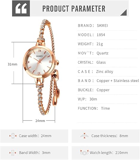 SKMEI Rose Gold Diamond Bracelet Watch