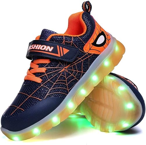 YUNICUS Kids LED Flash Sneakers with Spider Upper