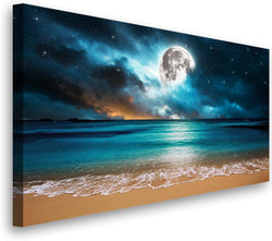 Beach Moon Ocean Canvas Wall Art