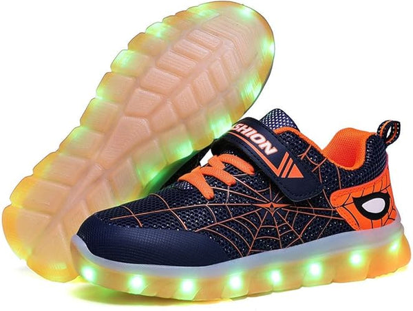 YUNICUS Kids LED Flash Sneakers with Spider Upper