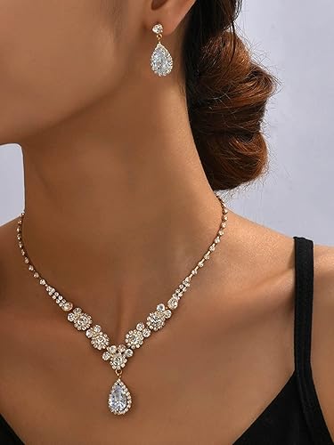 Unicra Silver Bridal Necklace and Earrings Set