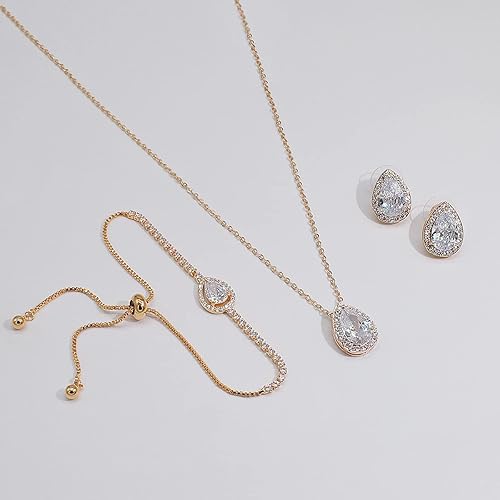 UDYLGOON CZ Teardrop Necklace and Earrings Set