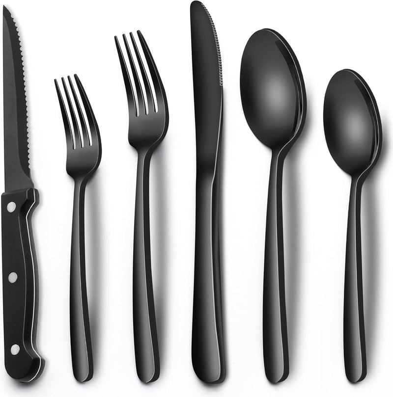 Black Stainless Steel 24-Piece Silverware Set