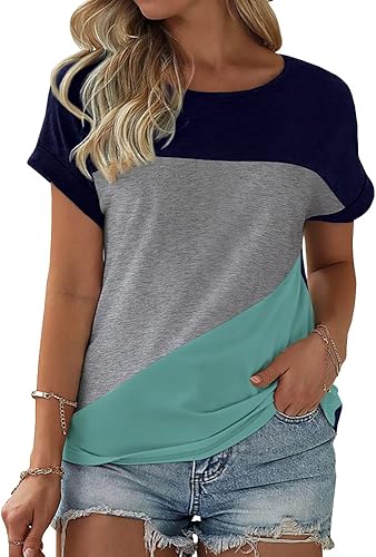 Women's Color Block Short Sleeve Casual T-Shirt