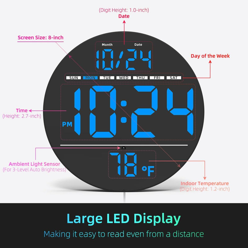 Digital LED Wall Clock with Temperature