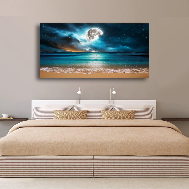 Beach Moon Ocean Canvas Wall Art