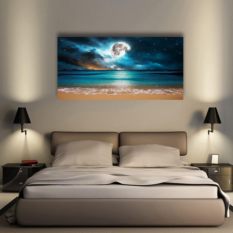 Beach Moon Ocean Canvas Wall Art