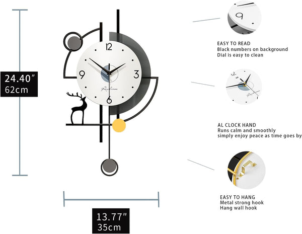 FLEBLE 24-Inch Silent Pendulum Wall Clock