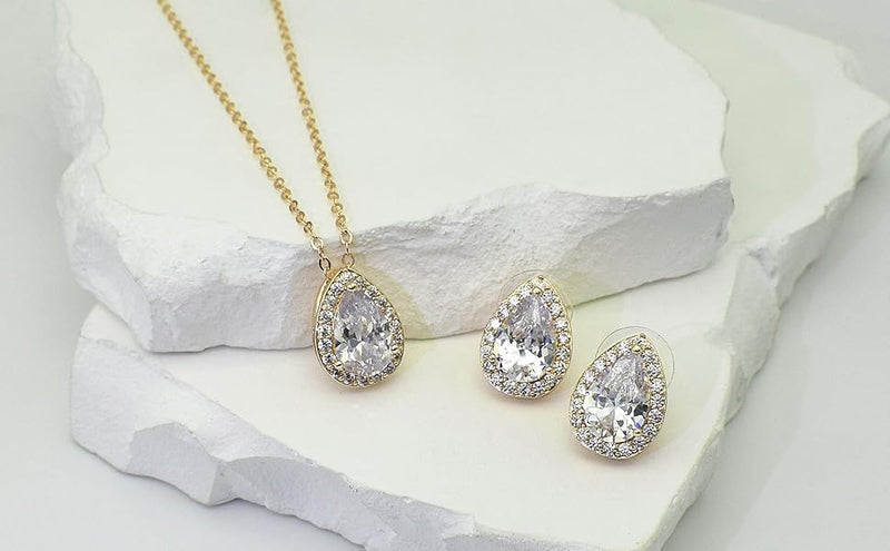 UDYLGOON CZ Teardrop Necklace and Earrings Set