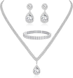 THUNARAZ Sparkled Rhinestone Necklace Set