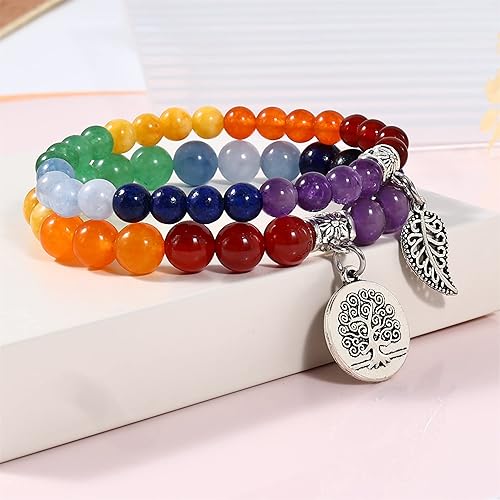 Bivei Gemstone Bead Bracelet Tree Charm