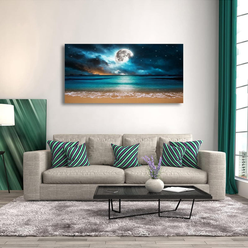 Beach Moon Ocean Canvas Wall Art