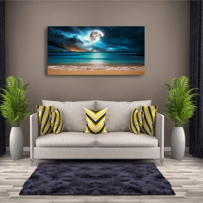 Beach Moon Ocean Canvas Wall Art