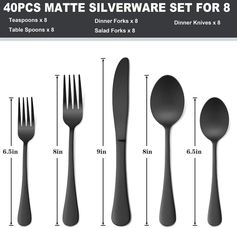 Homikit 40-Piece Matte Black Silverware Set