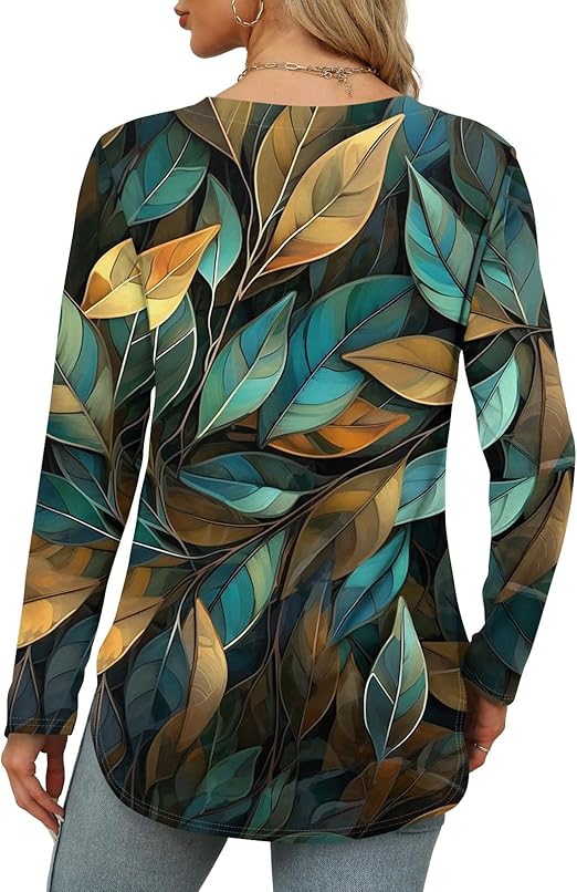 Women's Round Neck Long Sleeve Side Split Tunic Top