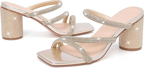 kkdom Women's Glitter Chunky Sandals