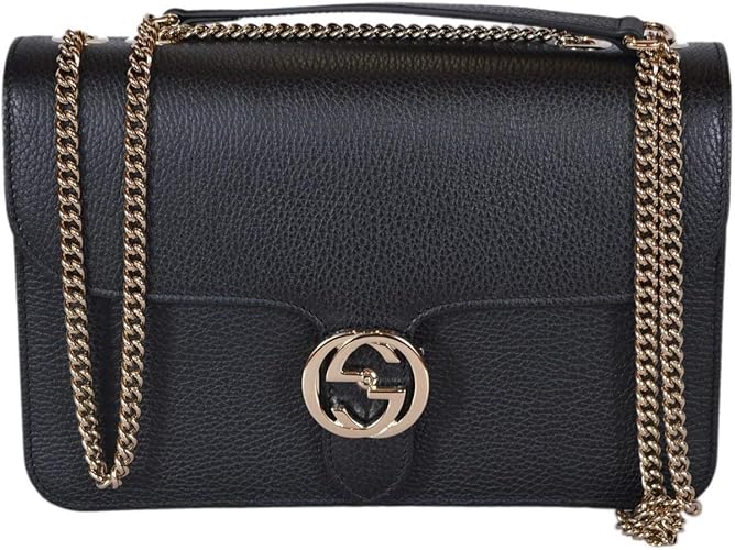 Gucci Black Leather Interlocking GG Crossbody Handbag