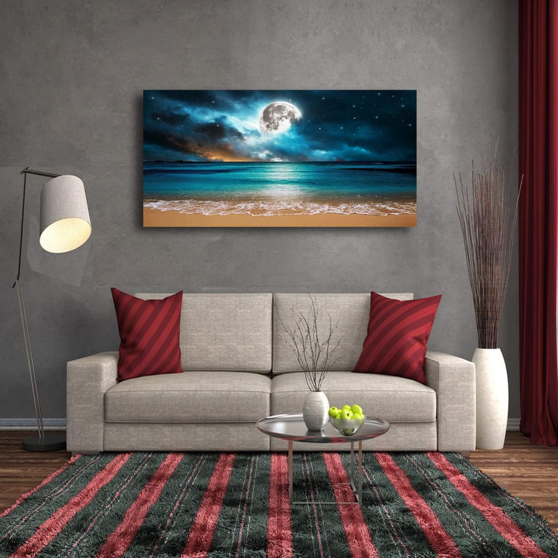 Beach Moon Ocean Canvas Wall Art