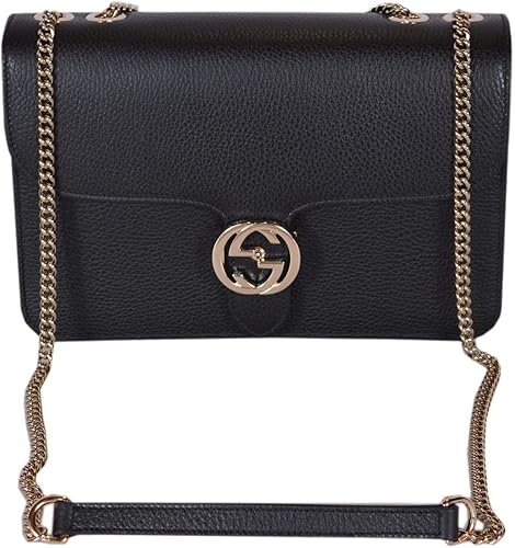 Gucci Black Leather Interlocking GG Crossbody Handbag