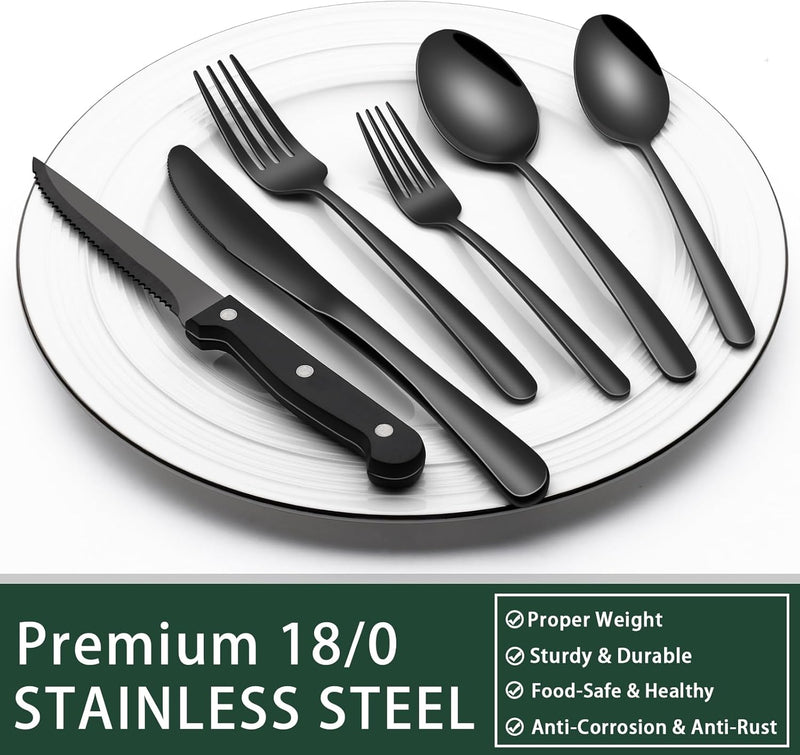 Black Stainless Steel 24-Piece Silverware Set