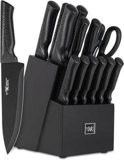 15-Piece Self-Sharpening Black Knife Set