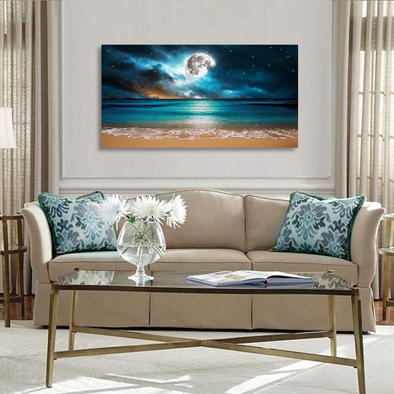 Beach Moon Ocean Canvas Wall Art