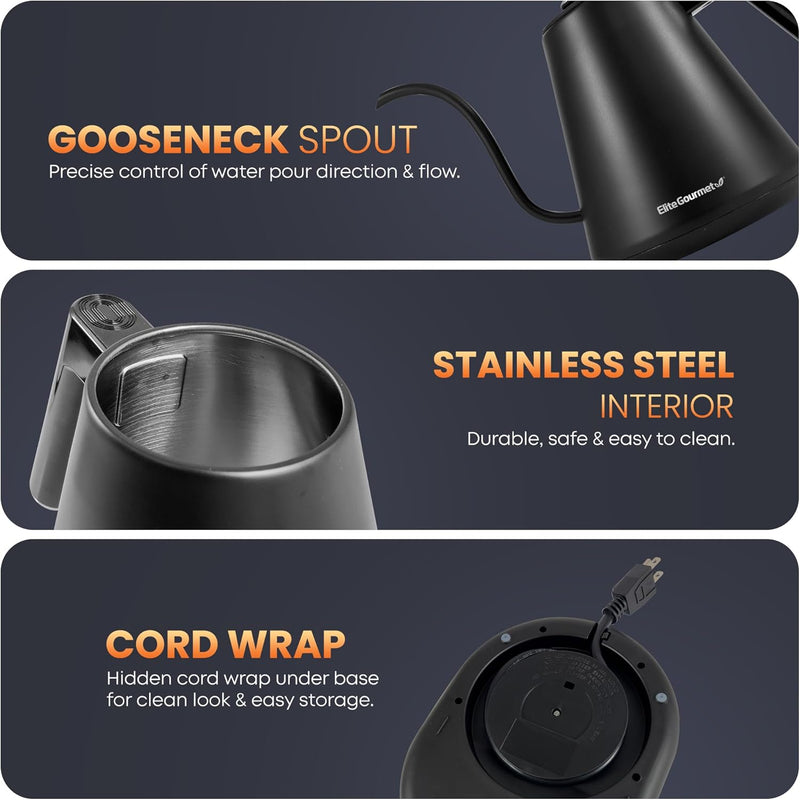 Elite Gourmet 1L Digital Gooseneck Kettle