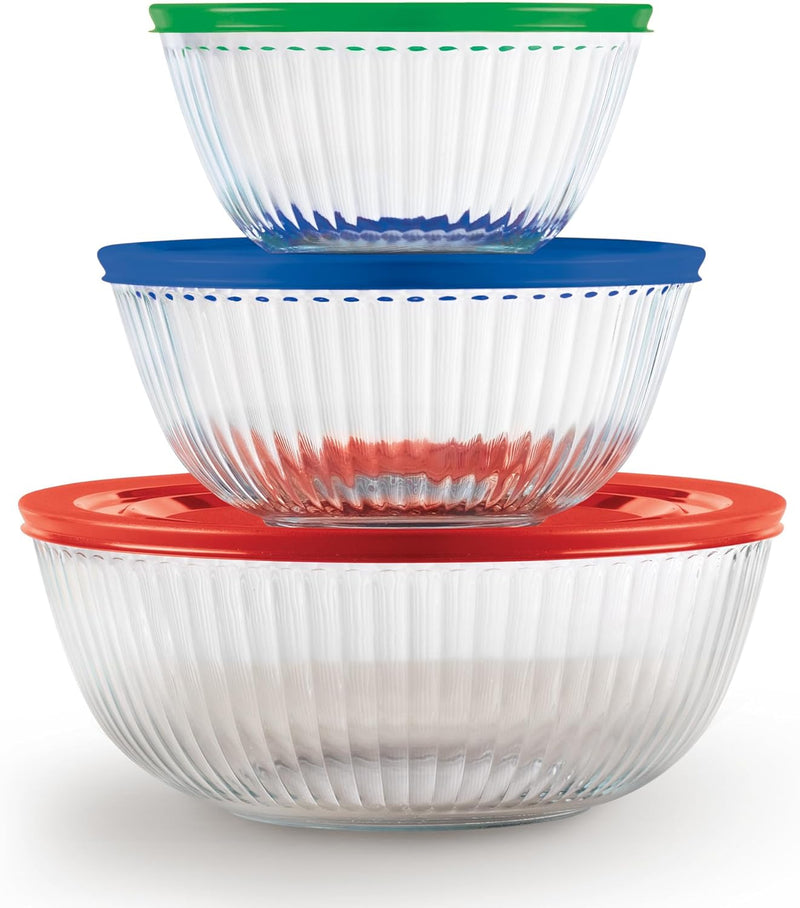 Pyrex Sculpted Glass Mixing Bowls with Lids