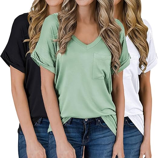 Aranmei 3-Pack Women's V-Neck Pocket Tees