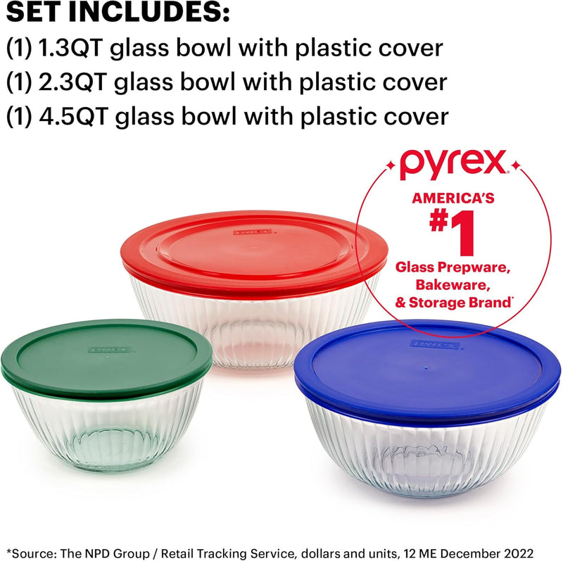 Pyrex Sculpted Glass Mixing Bowls with Lids