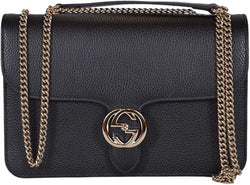 Gucci Black Leather Interlocking GG Crossbody Handbag