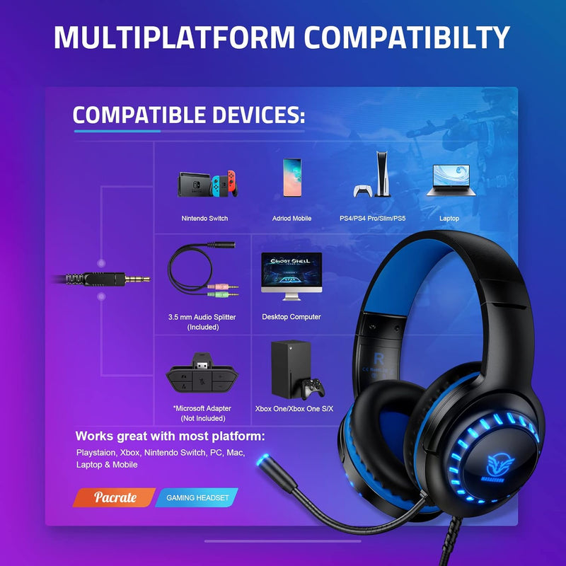 Pacrate Gaming Headset with LED Lights and Microphone