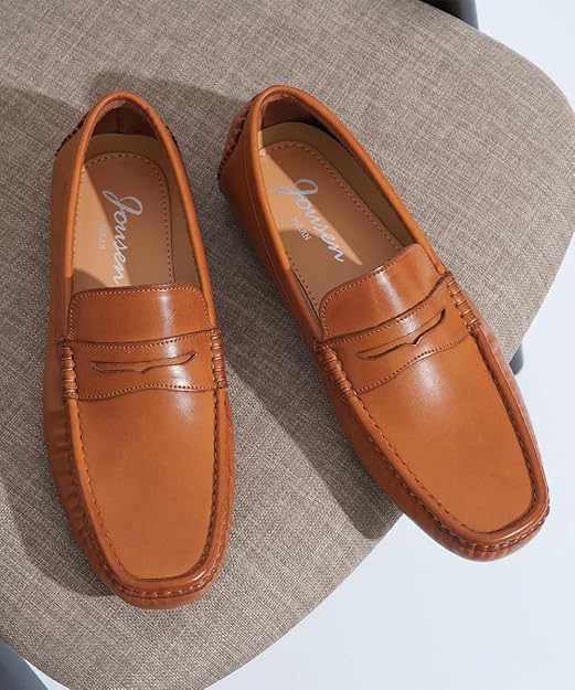 Jousen Men's Brown Casual Penny Loafers