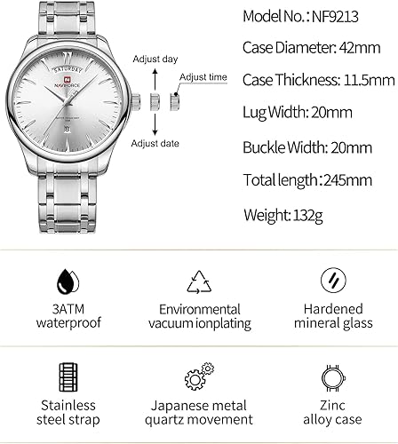 NAVIFORCE Men's Quartz Watch, Stainless Steel