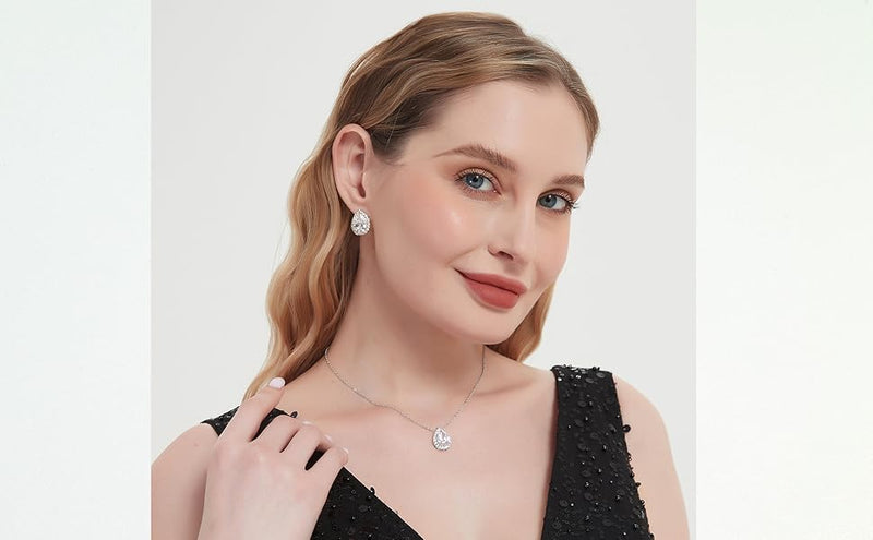 UDYLGOON CZ Teardrop Necklace and Earrings Set