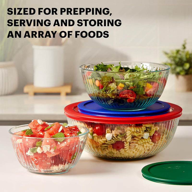 Pyrex Sculpted Glass Mixing Bowls with Lids