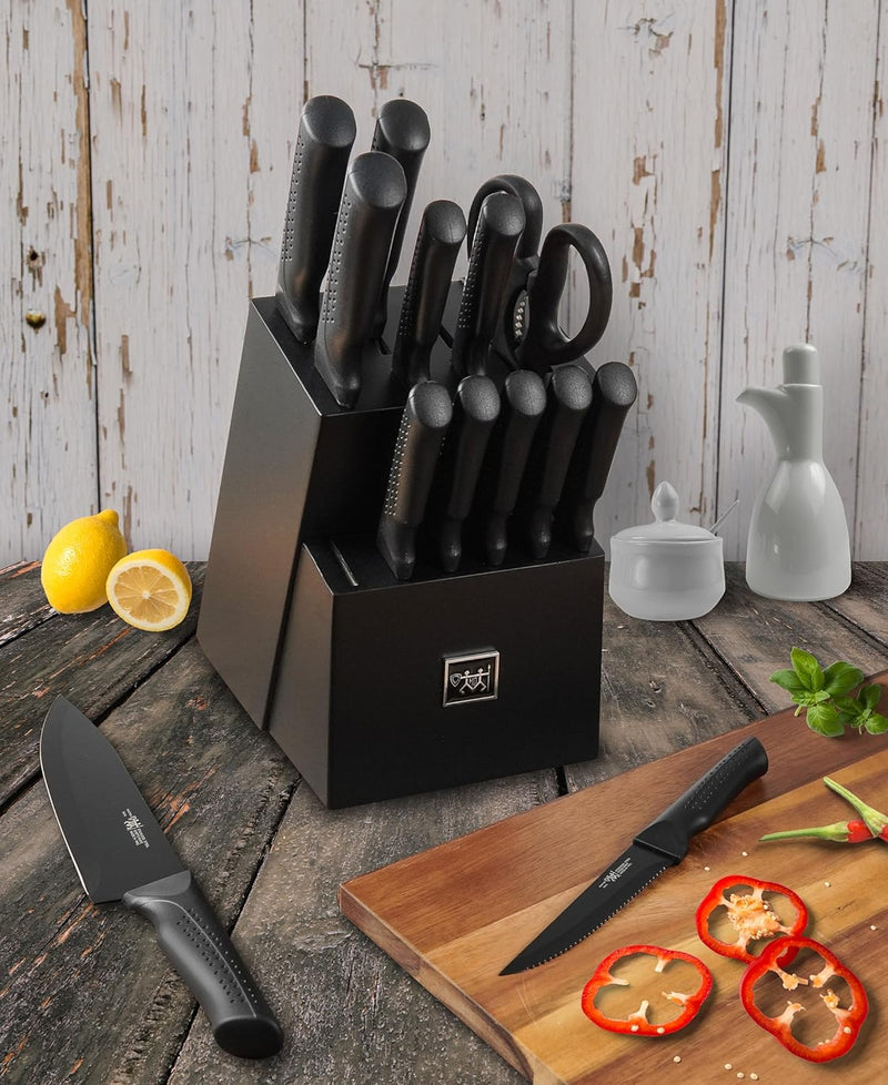 15-Piece Self-Sharpening Black Knife Set