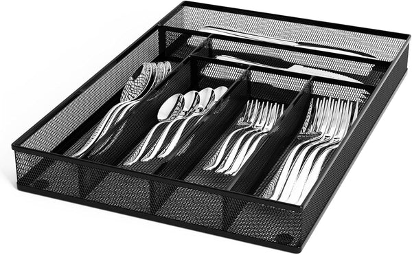 Silverware Organizer Metal Mesh Tray, Black